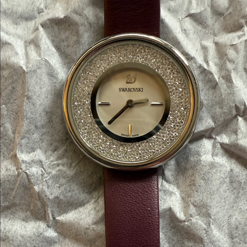 Swarovski Watch with Burgundy Strap and Silver Detailing - Picture 2 of 6